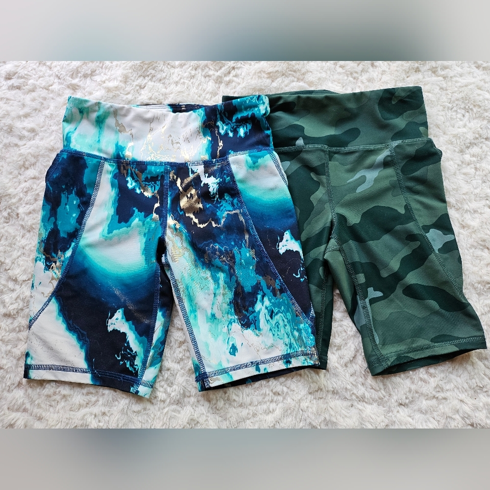 Old Navy Girls' Bike Shorts-2 Pack, Metallic Gold, Blue, Green, Camo, Size 8